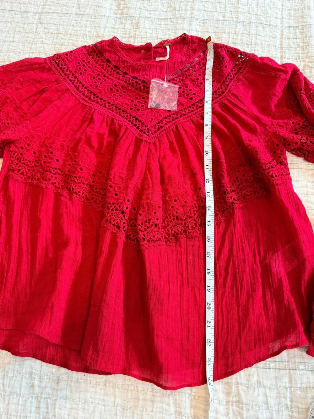 Free People Abigail Victorian Lace-Inset Red Feminine Blouse - Women Tops
